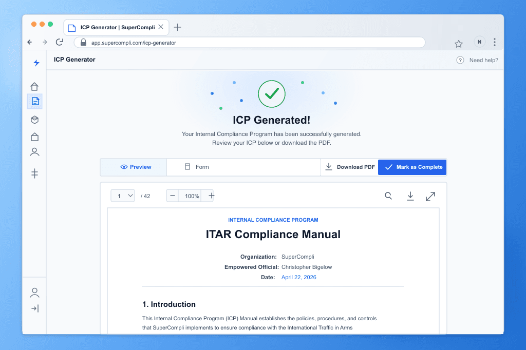 SuperCompli ICP Generator shown in a browser window